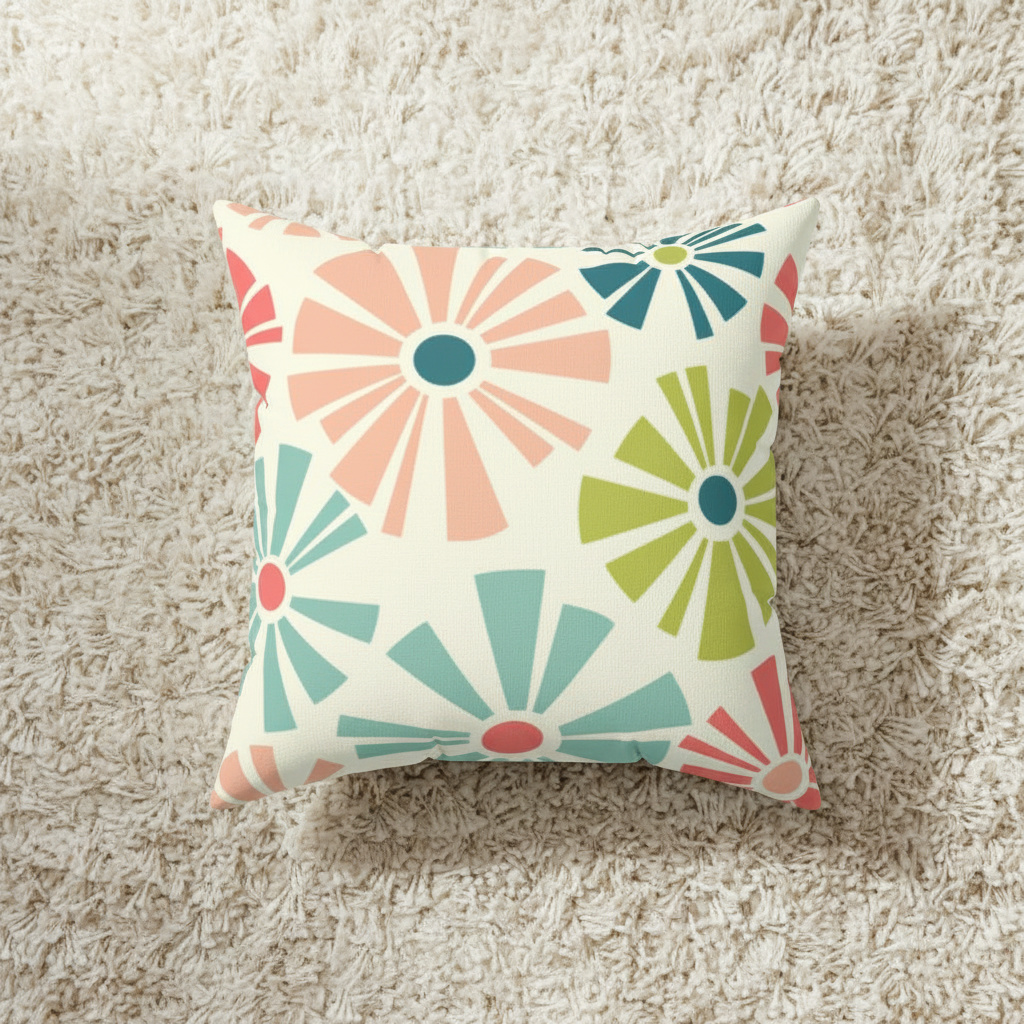 MCM Retro Mod, Boho Flowers Multicolor Throw Pillow | lovevisionkarma.com