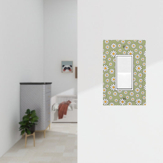 Retro 60s Boho Daisy Sage Green Mid Century Modern Rocker Light Switch Cover (1 Gang Wall Plate)