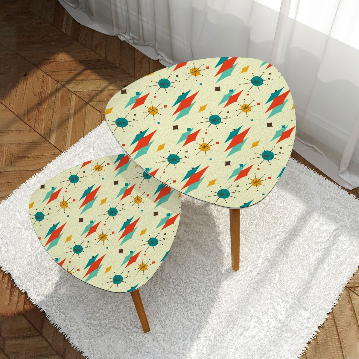 Retro 1950's Atomic Diamond and Starburst Mid Century Modern Nesting Accent Tables