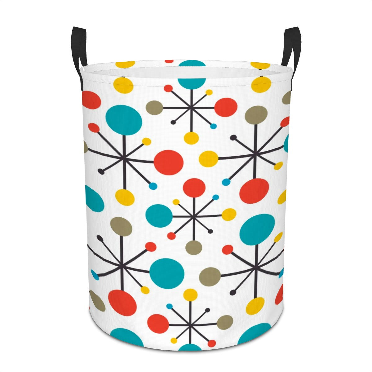 Retro 50s Atomic Burst Mid Century Mod Colorful  Round Laundry Hamper