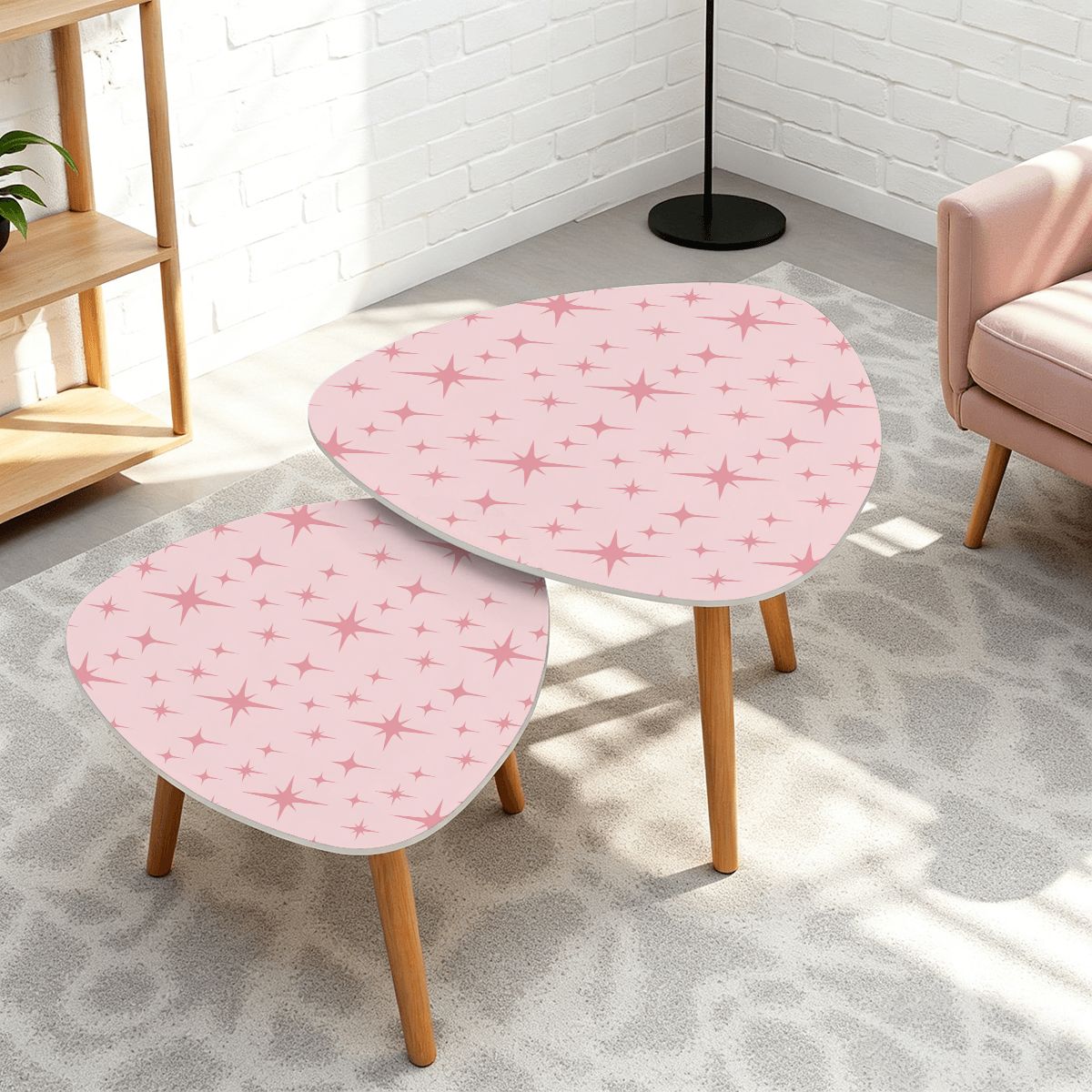 Retro 50s Atomic Starburst Mid Century Mod Pink Nesting Accent Tables