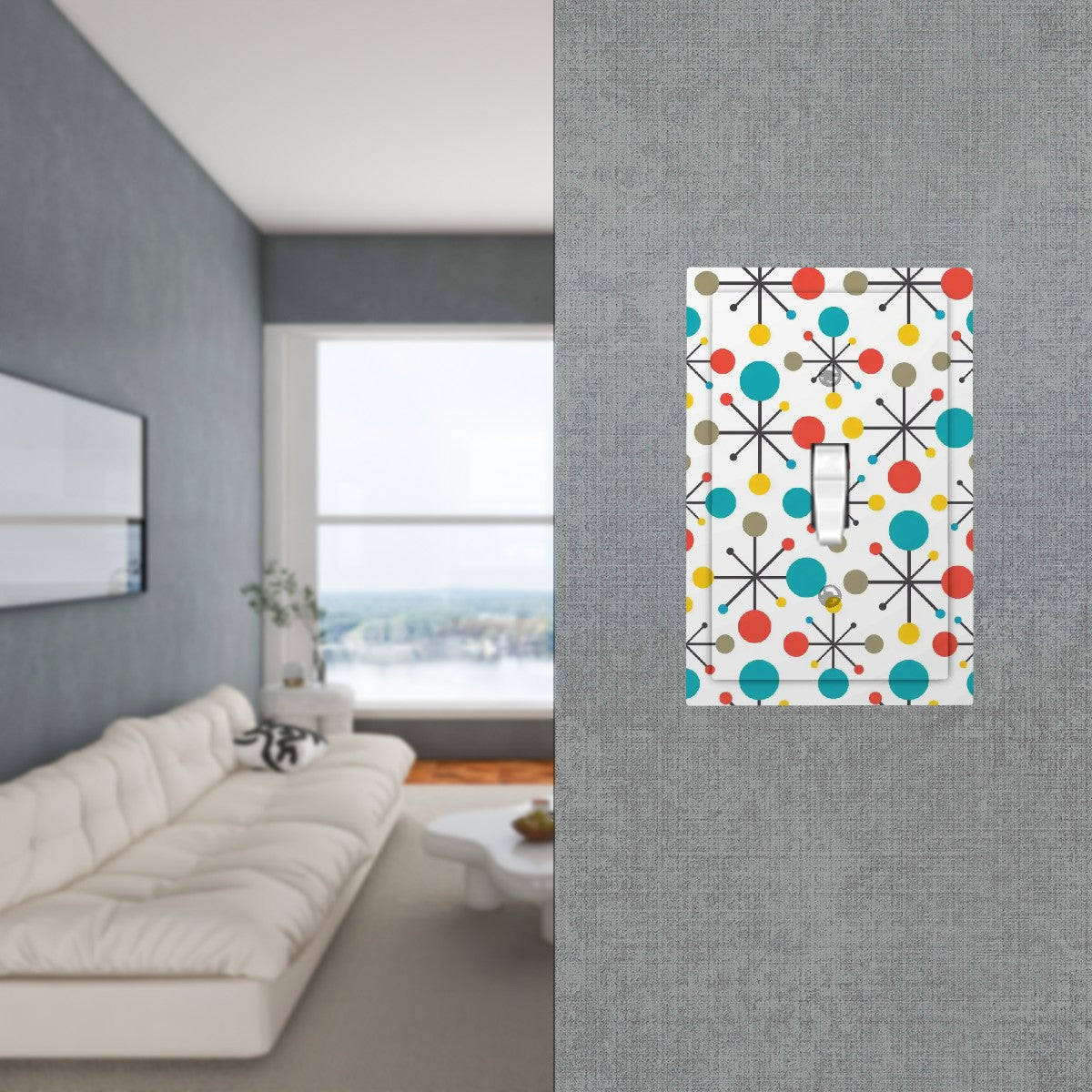 Retro 50's Atomic Burst Mid Century Modern Colorful Single Toggle Light Switch Cover (1-Gang Wall Plate)