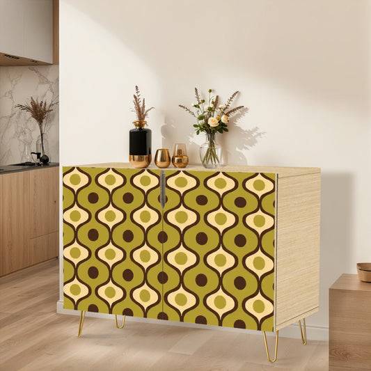 Retro 60s, 70s Geometric Mid Century Mod Green Sideboard, Credenza, Wooden Storage Cabinet
