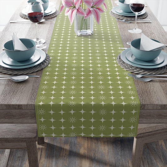 Retro 50s Atomic Burst Mid Century Mod Green Table Runner | lovevisionkarma.com