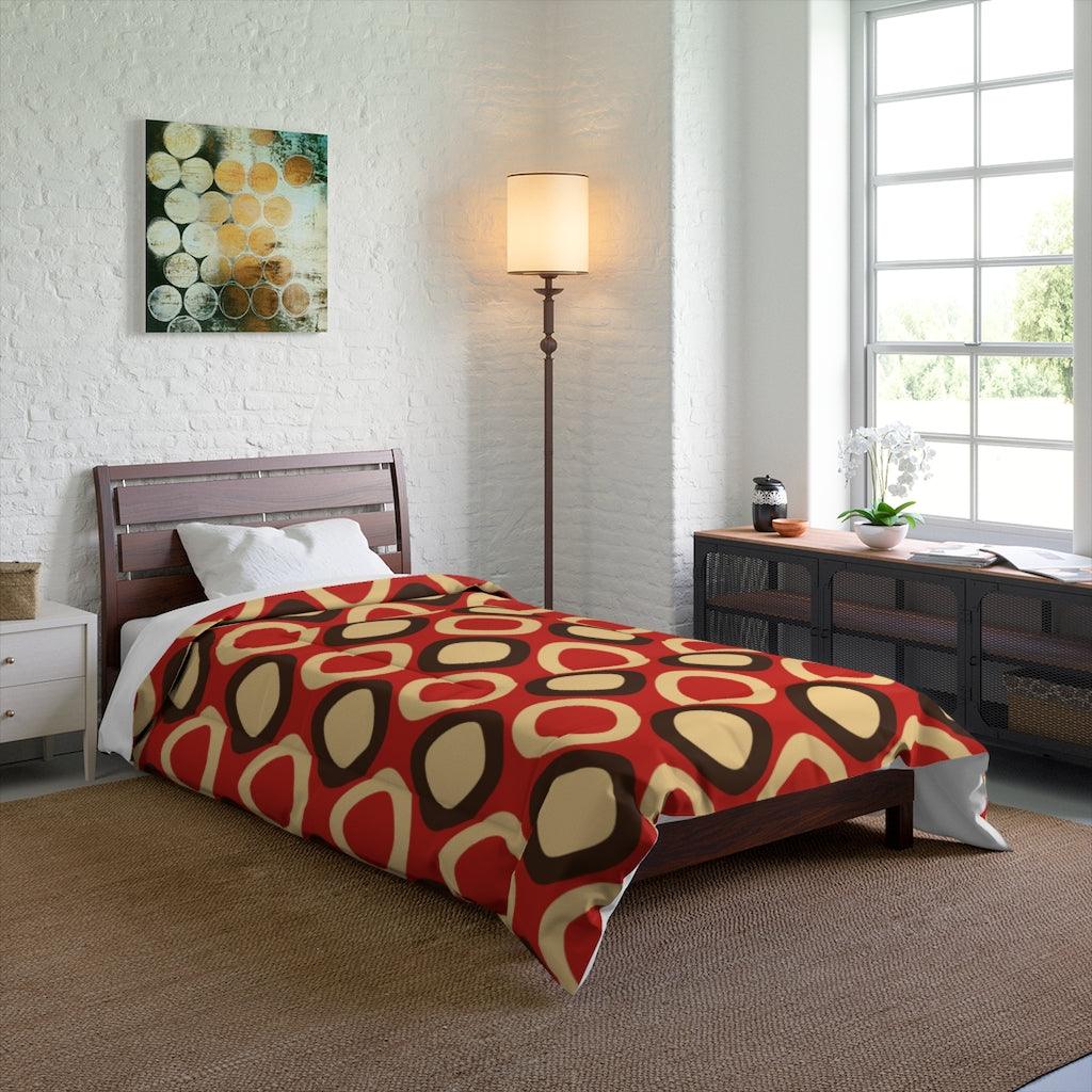 Retro Mod Squares Mid Century Dark Orange Comforter | lovevisionkarma.com