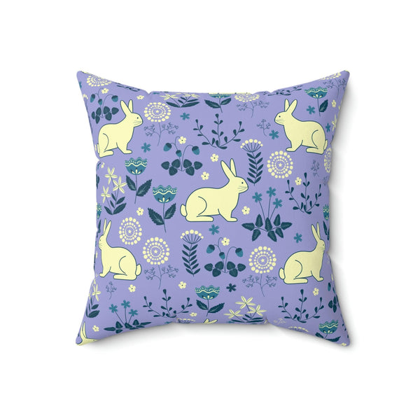 Easter Bunnies and Florals Retro Blue and Purple MCM Pillow | lovevisionkarma.com