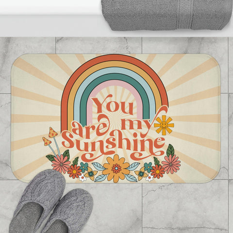 Groovy Retro "You are My Sunshine" Rainbow & Floral Boho MCM Bath Mat