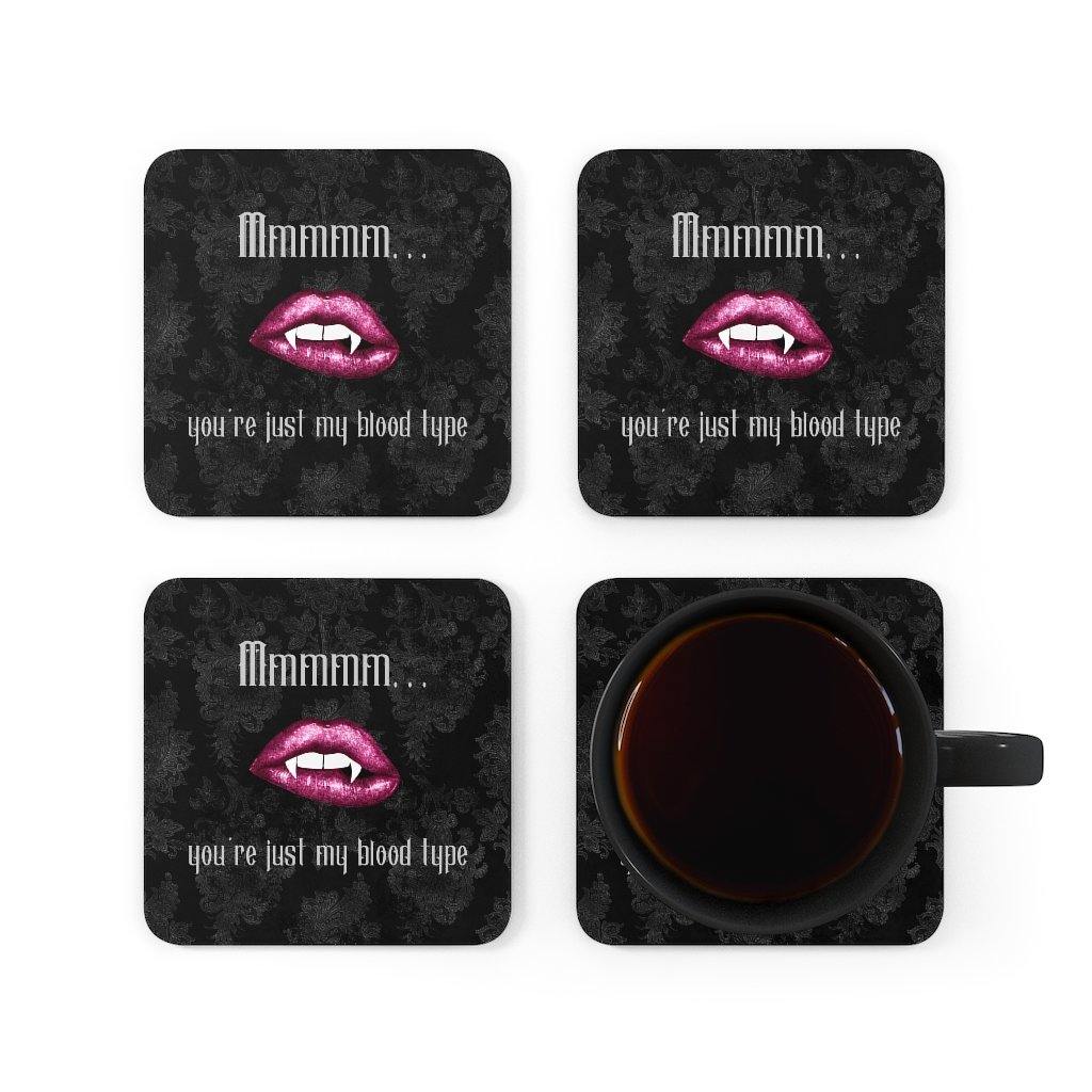 Vampire Lips Halloween Coaster Set "Just My Blood Type" Glam Goth Home Decor | lovevisionkarma.com