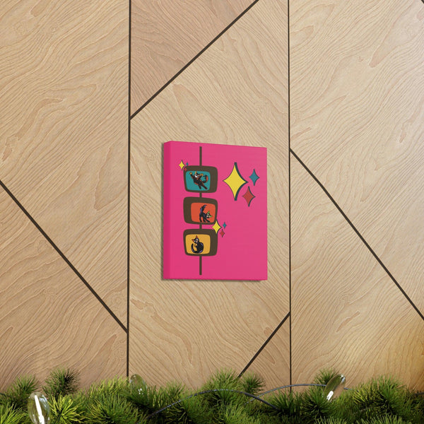 Mid Century Mod Kitsch Retro Cats Pink Canvas Gallery Wrap | lovevisionkarma.com
