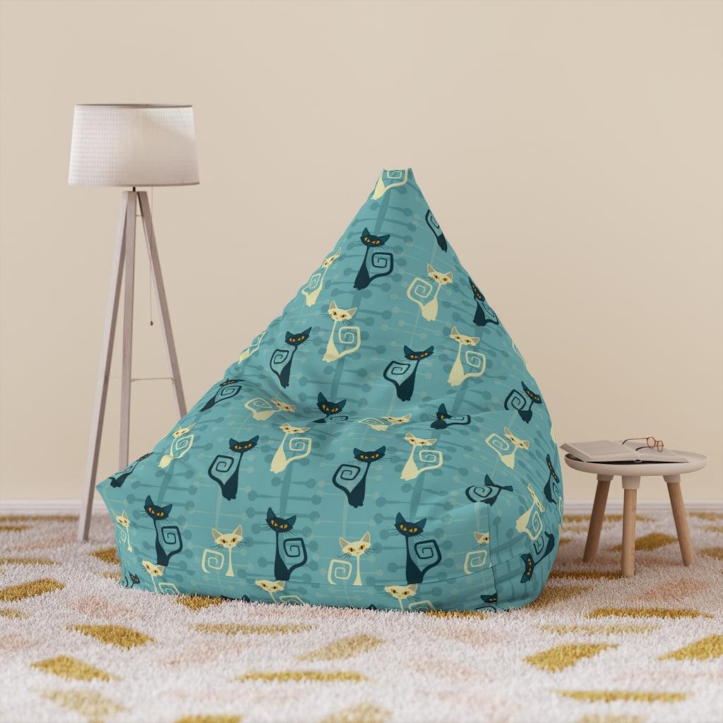 Retro Atomic Cats Mid Century Mod Blue, Bean Bag Chair COVER | lovevisionkarma.com