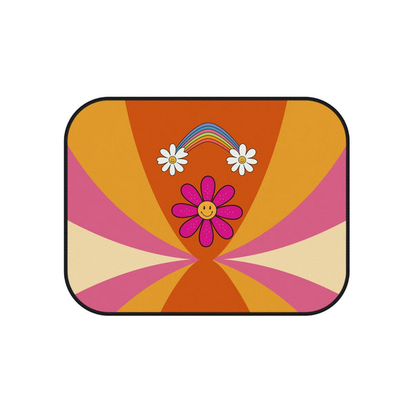 Retro Hippie Happy Flowers and Rainbow Colorful MCM Car Mats (Set of 4) | lovevisionkarma.com