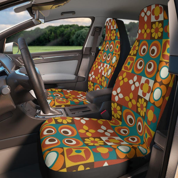 Groovy MCM Patchwork Style Multicolor Car Seat Covers | lovevisionkarma.com