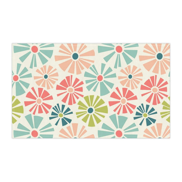 Retro Mid Mod Flowers Multicolor Cotton Kitchen Towel | lovevisionkarma.com