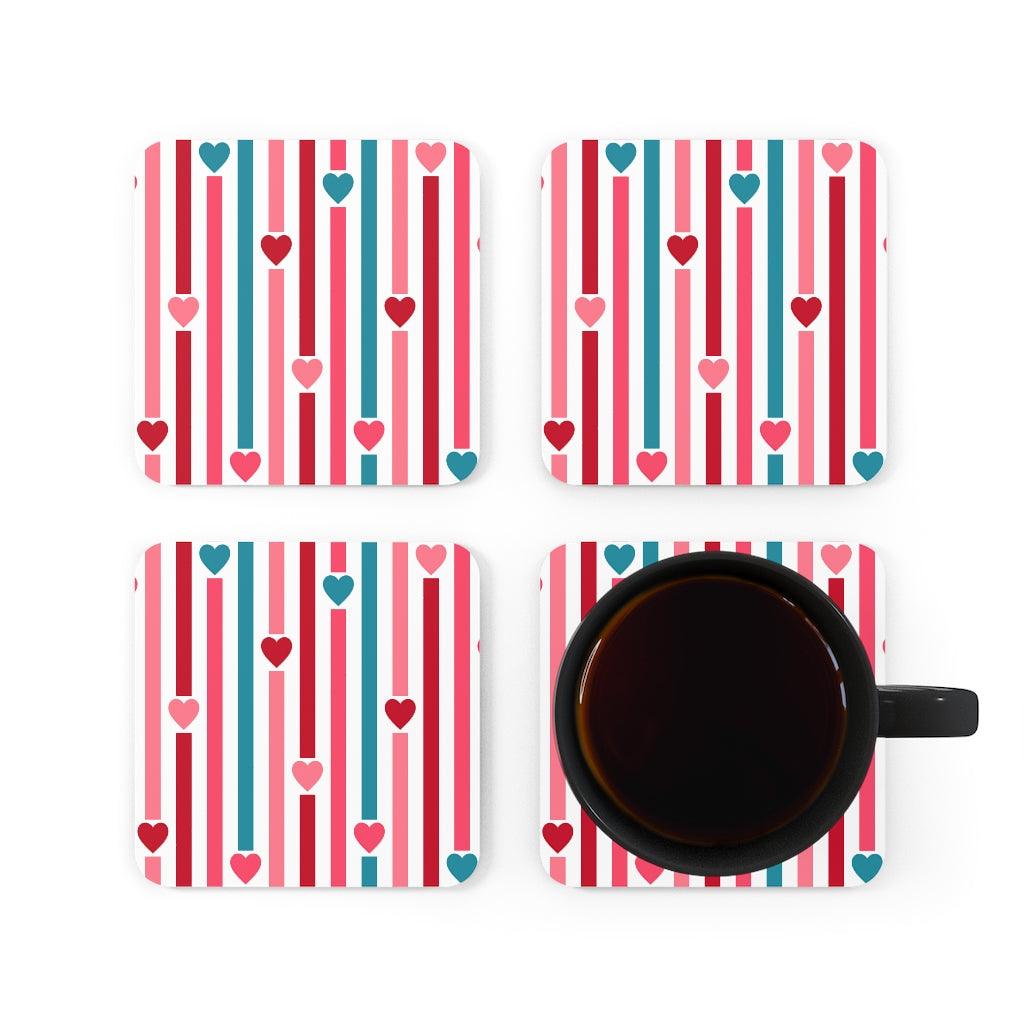 Hearts & Stripes Red, Pink & Blue MCM Valentine Coaster Set | lovevisionkarma.com