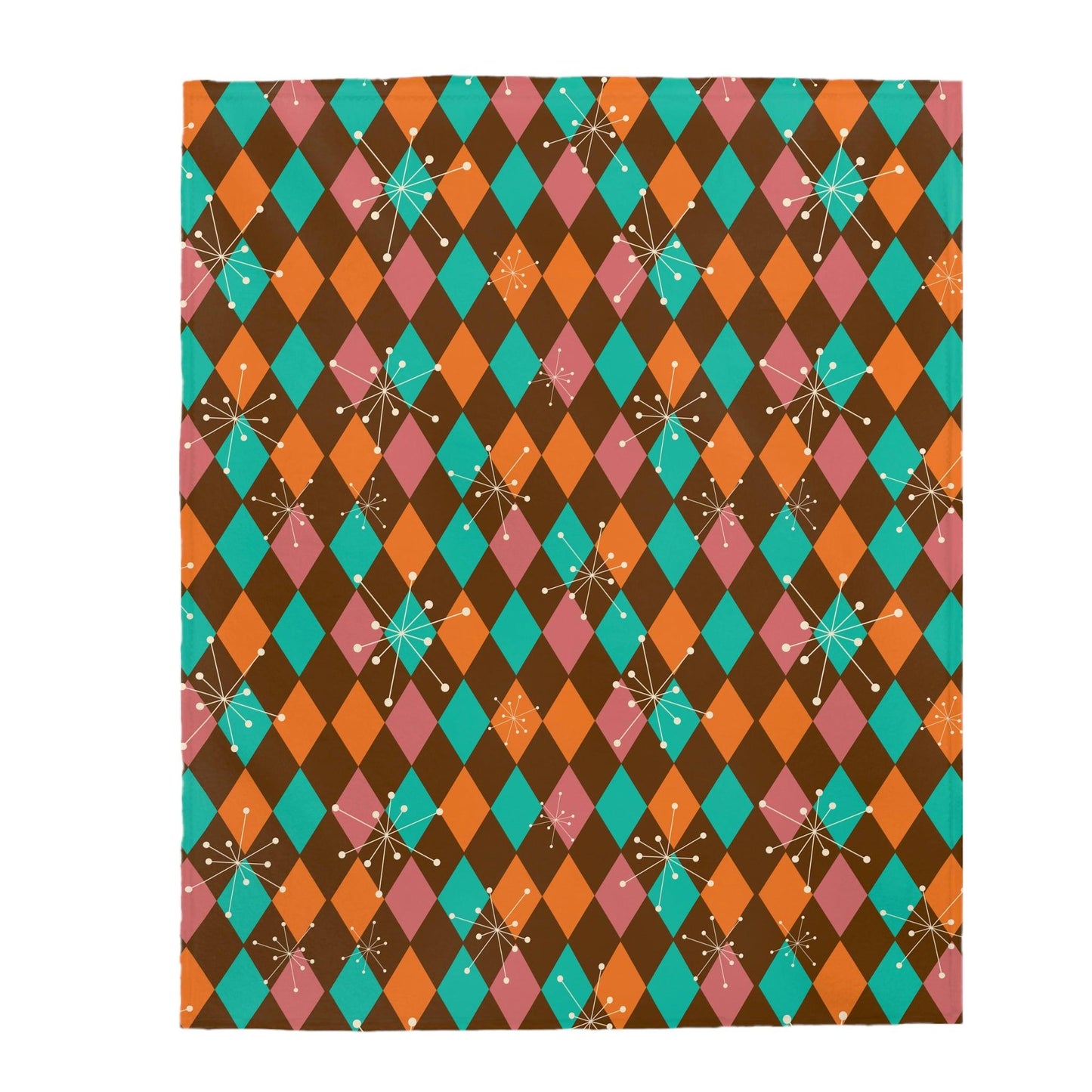 Retro Atomic Diamonds and Bursts Mid Century Mod Multicolor Velveteen Lightweight Blanket | lovevisionkarma.com