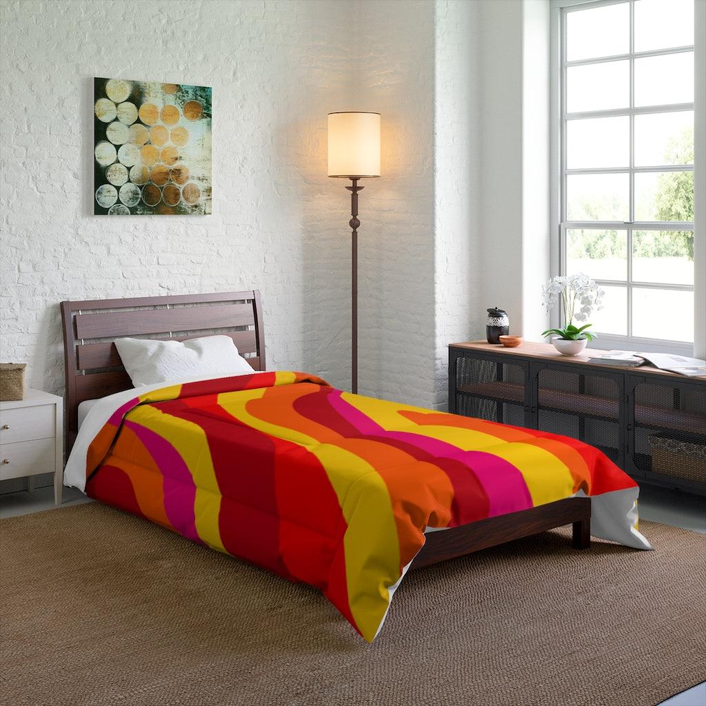 Groovy 60's Hippie Retro Swirl Orange, Yellow and Red MCM Comforter | lovevisionkarma.com