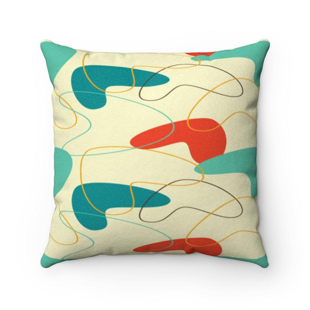 Retro 1950's Atomic Boomerang Mid Century Blue & Orange Pillow | lovevisionkarma.com