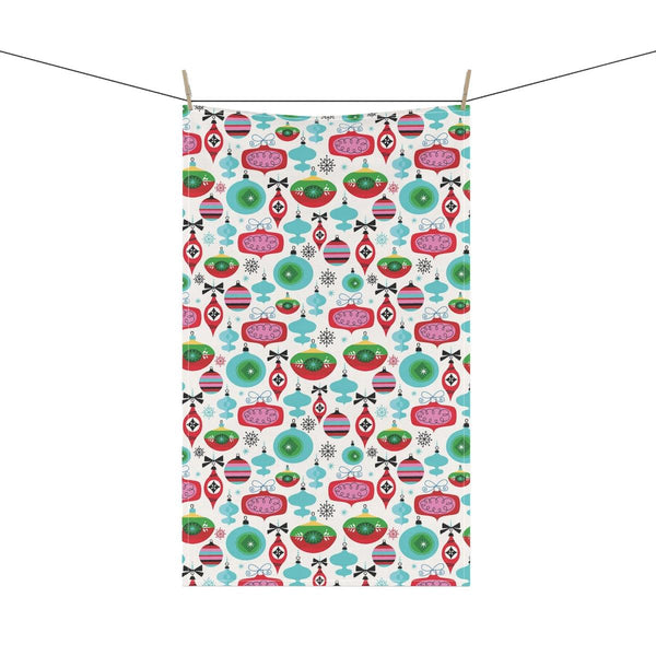 Retro 50s Ornaments and Baubles MCM Christmas Tea Towel | lovevisionkarma.com