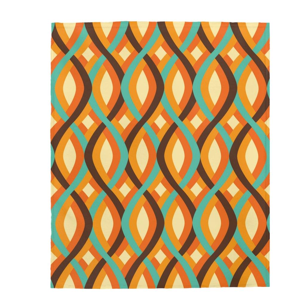 Retro Mid Century Wavy Lines Orange and Brown Lightweight Velveteen Blanket | lovevisionkarma.com