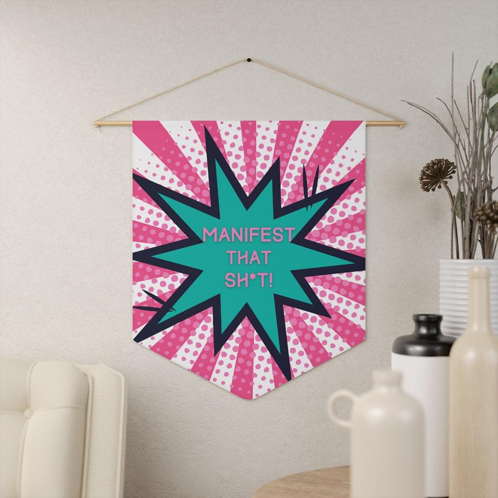 Bold Manifestation Affirmation Pink, Teal & White Wall Pennant | lovevisionkarma.com