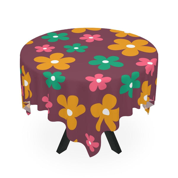 Boho Daisy Retro Purple MCM Tablecloth | lovevisionkarma.com