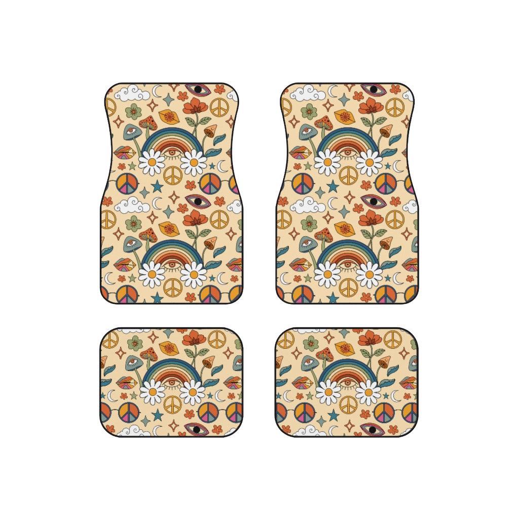 Boho Trippy Mushroom, Eye and Rainbow MCM Car Mats (Set of 4) | lovevisionkarma.com