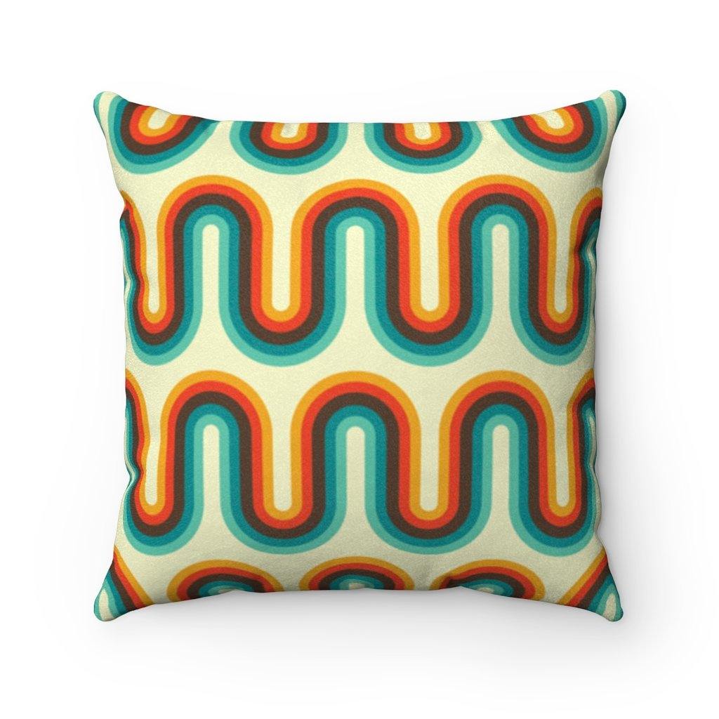 Retro 60s 70s Waves Mid Century Mod Orange & Blue Pillow | lovevisionkarma.com