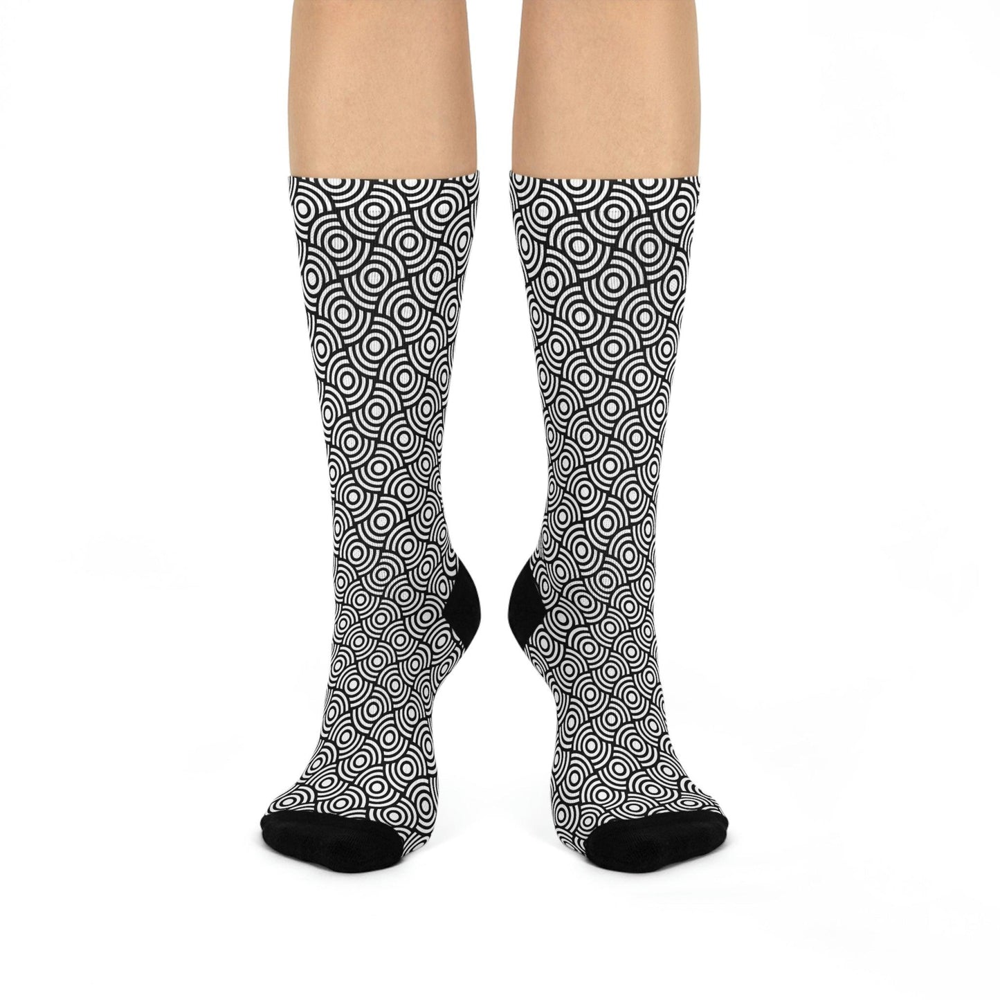 Funky Retro Geometric Black & White MCM Cushioned Crew Socks | lovevisionkarma.com