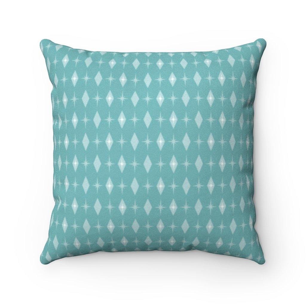 Retro Bursts and Diamonds Mid Century Mod Blue Pillow | lovevisionkarma.com