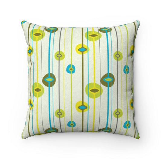 Retro 1950's Mid Century Modern Green & Blue Lines/Orbs Pillow | lovevisionkarma.com