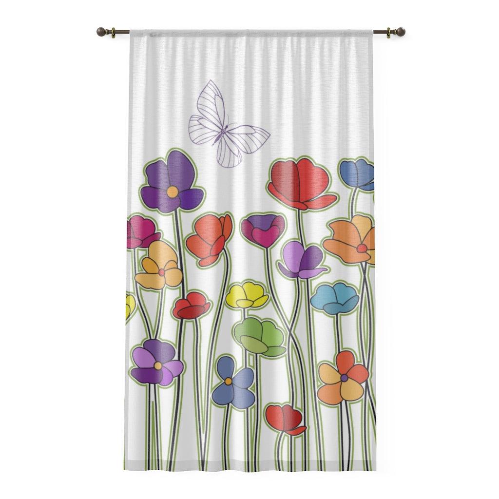 Retro Flowers & Butterfly Colorful Sheer Window Curtain | lovevisionkarma.com