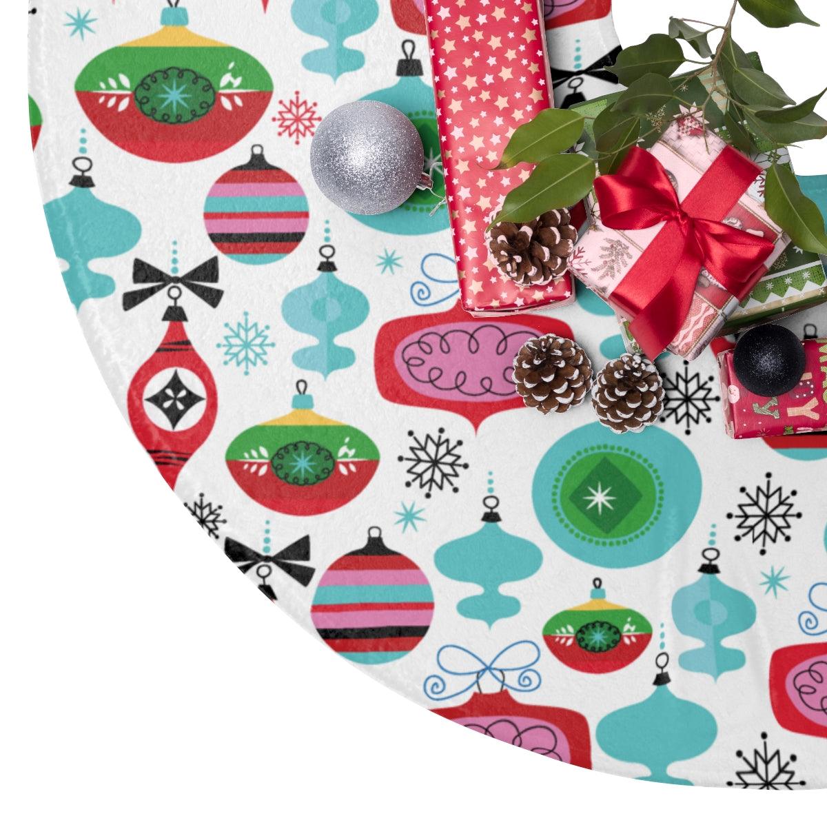 Retro 50's Ornament and Baubles on Multicolor Christmas Tree Skirt | lovevisionkarma.com