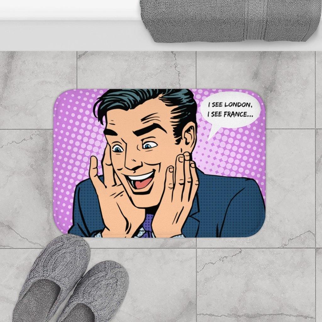 "I see London, I see France" Comic Pop Art Funny Bath Mat | lovevisionkarma.com