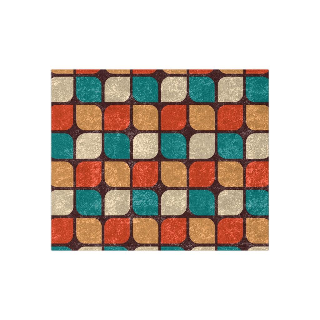 Retro 60s 70s Mid Century Geometric Orange, Brown & Teal Crushed Velvet Blanket | lovevisionkarma.com