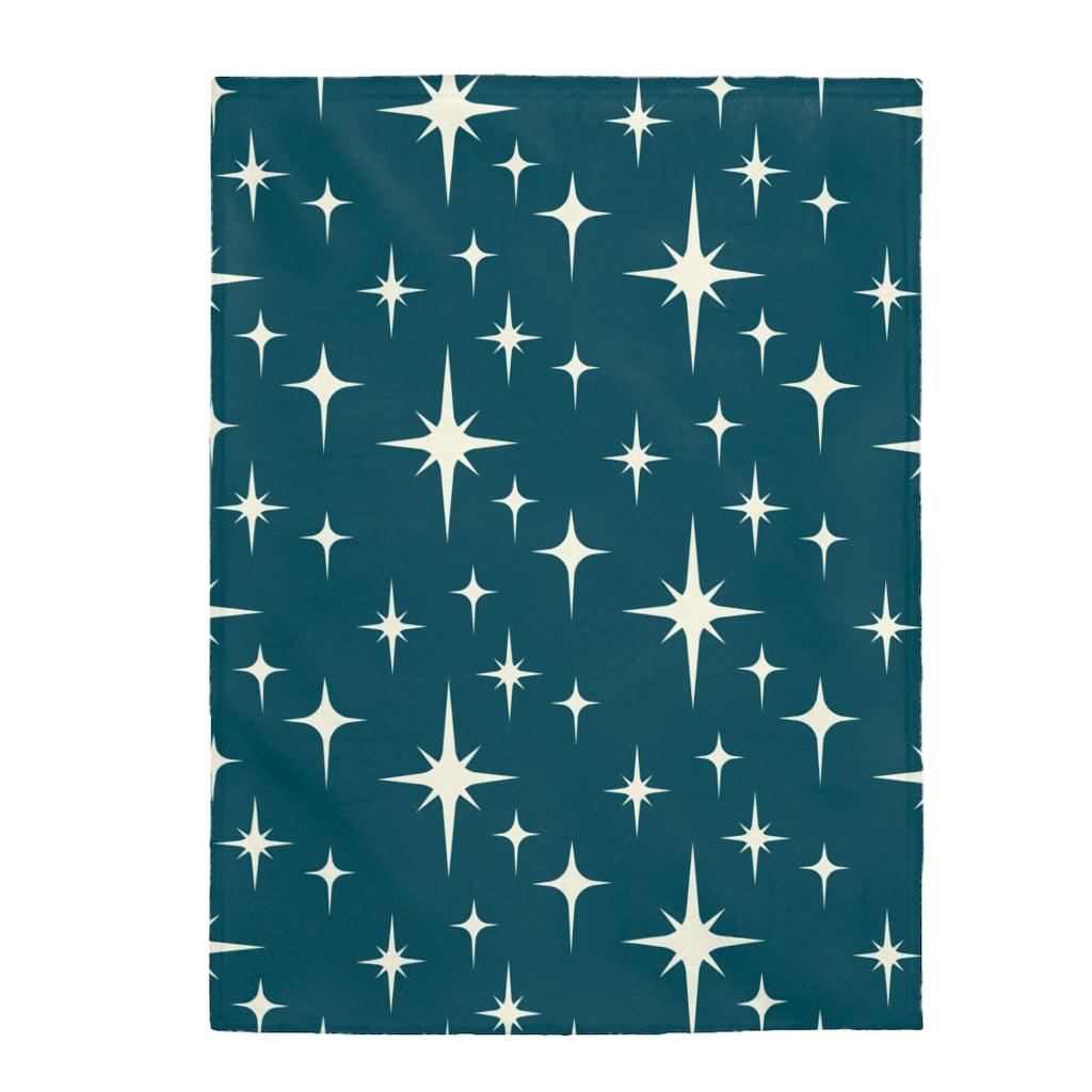 Atomic Mid Century Starburst Dark Blue Velveteen Lightweight Blanket | lovevisionkarma.com