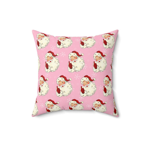 Vintage Santa Winking, MCM Style Pink Christmas Pillow | lovevisionkarma.com