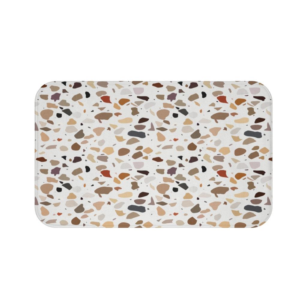 Terrazzo Print Brown Modern Minimalist Bath Mat | lovevisionkarma.com