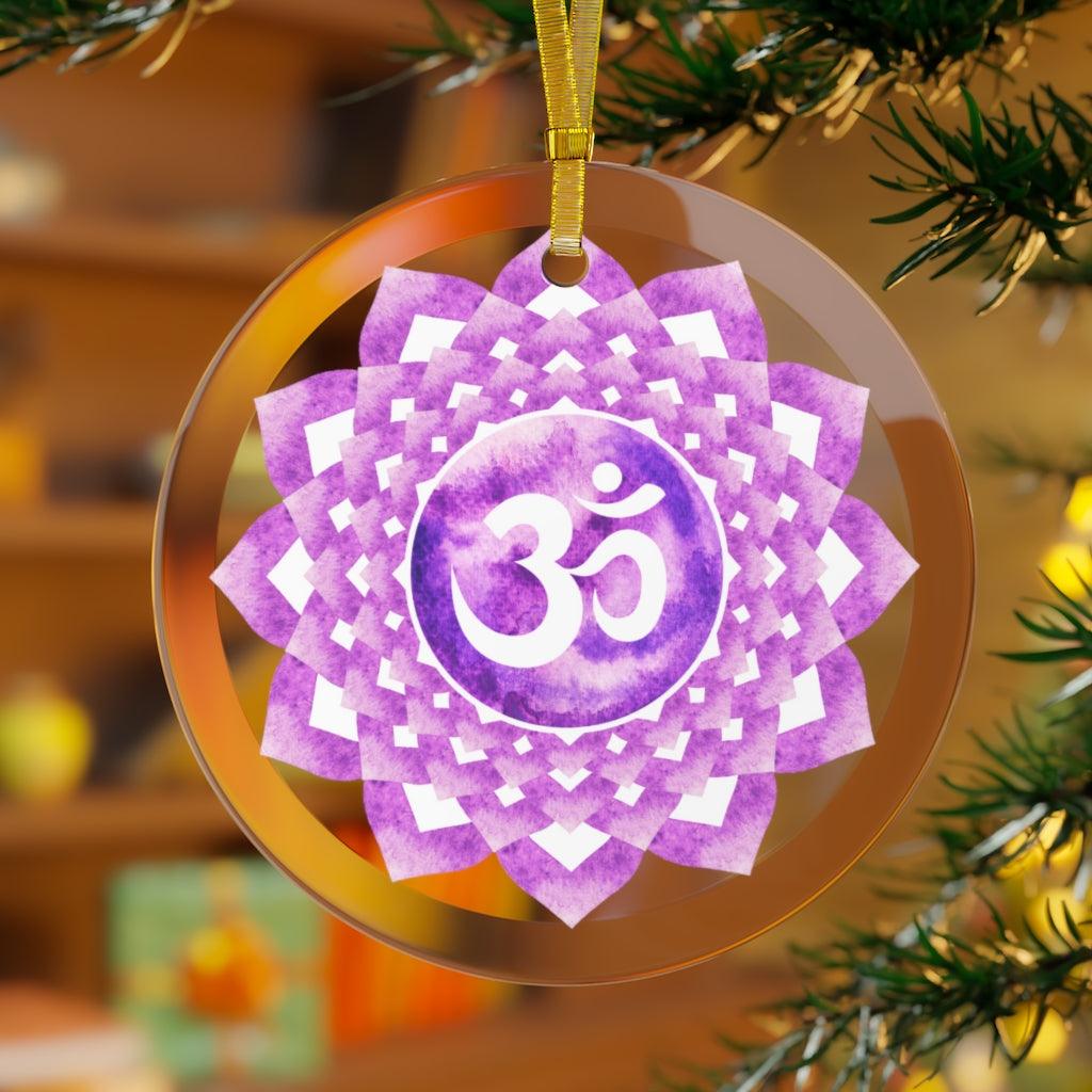 Sahasrara, Crown or Seventh Chakra Om Glass Ornament, Yoga Om Christmas Ornament | lovevisionkarma.com
