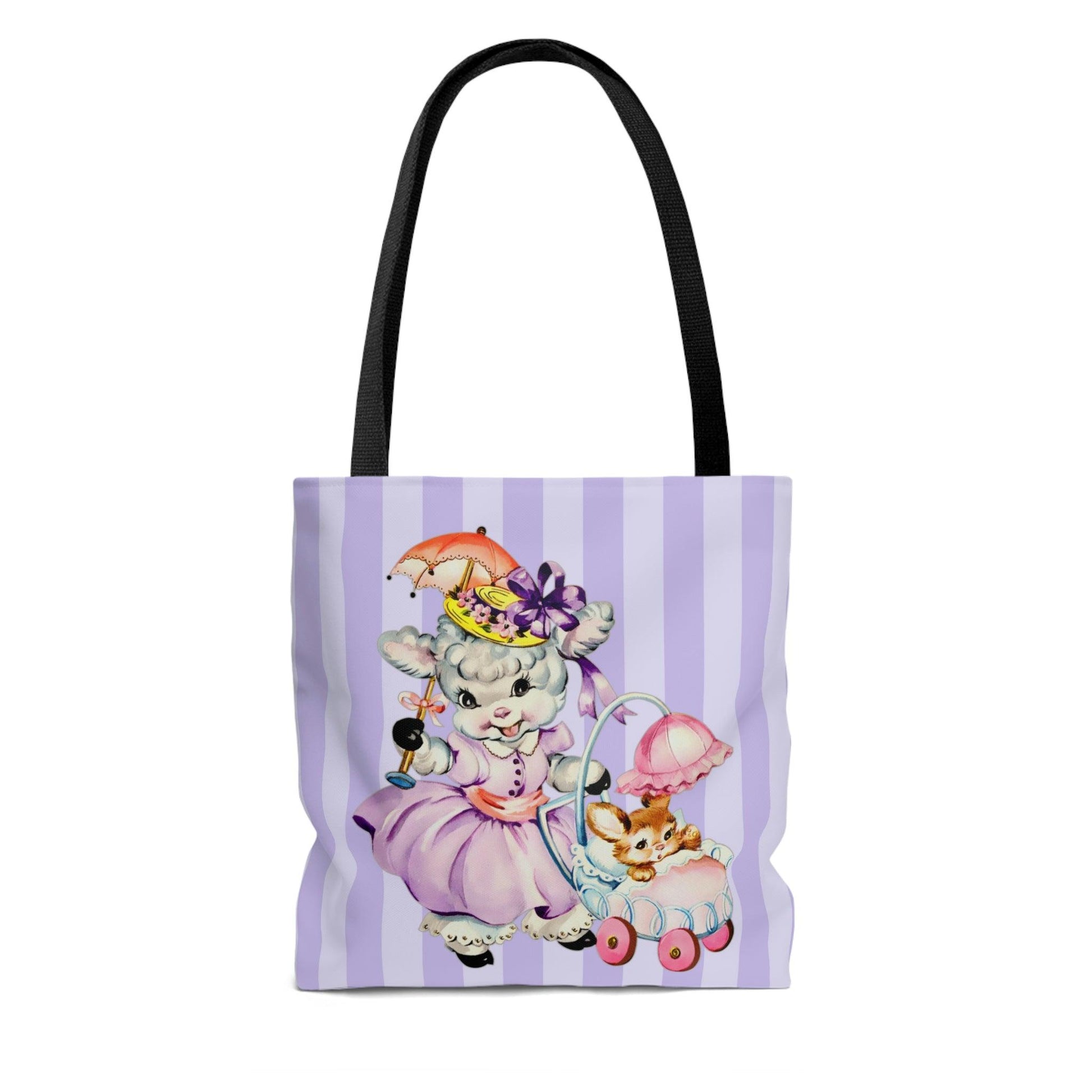 Vintage Kitsch Easter Lamb and Bunny Purple MCM Tote Bag | lovevisionkarma.com