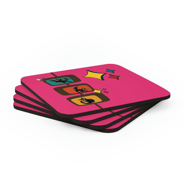 Retro Atomic Cats MCM Starburst Pink Coaster Set