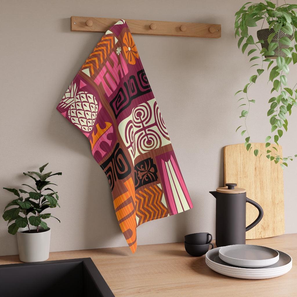 Retro Tiki Mid Century Mod Orange & Brown Kitchen Towel | lovevisionkarma.com