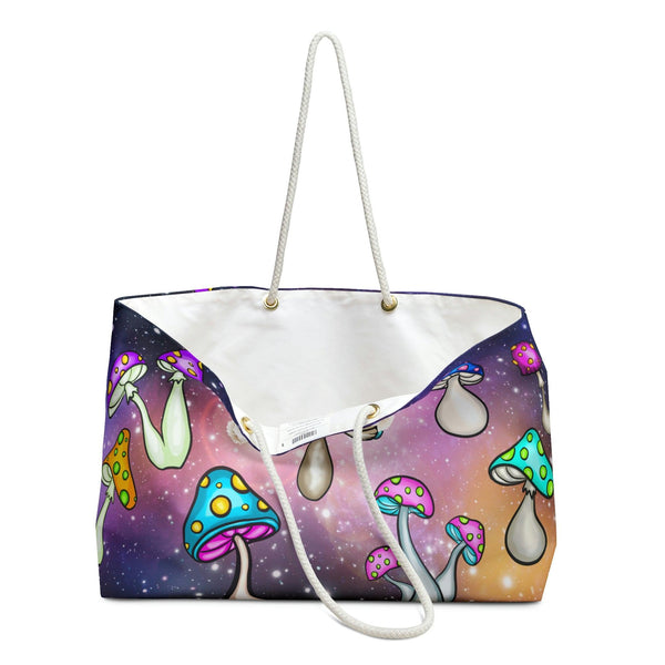 Trippy Space Mushroomcore Weekender Hippie Tote Bag | lovevisionkarma.com