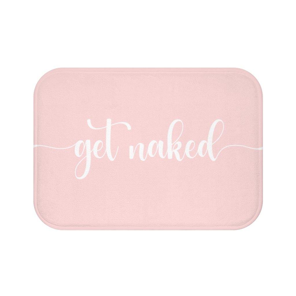 "Get Naked" Blush Pink Funny Modern Minimalist Bath Mat | lovevisionkarma.com