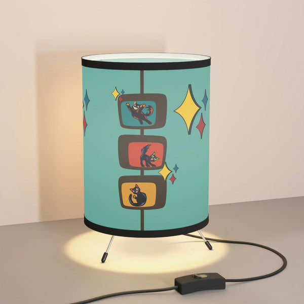 Retro Atomic Cats Kitsch MCM Blue Tripod Tabletop Lamp | lovevisionkarma.com