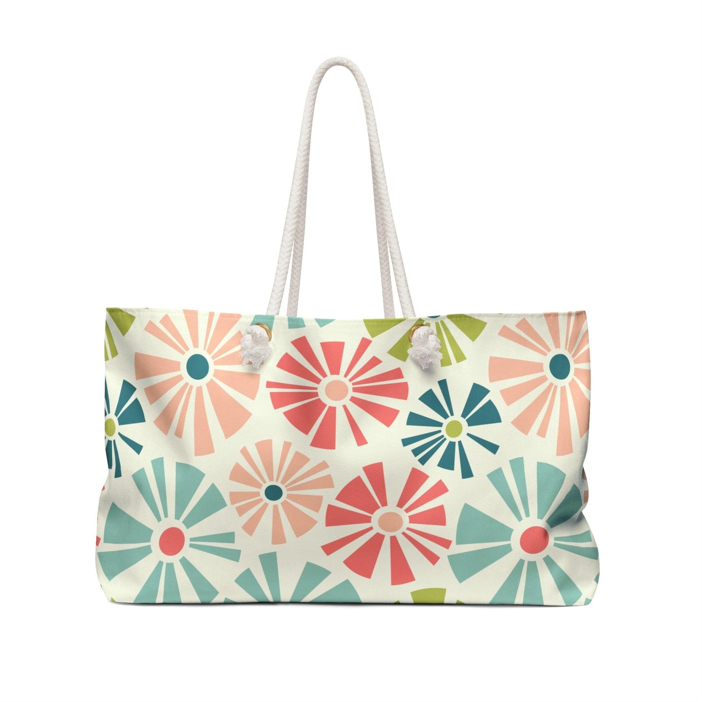 Retro Mod Flowers Boho Pink, Blue & Cream Weekender Bag | lovevisionkarma.com