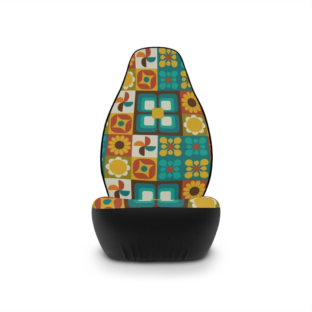 Groovy Mid Century Patchwork Style Multicolor Car Seat Covers | lovevisionkarma.com