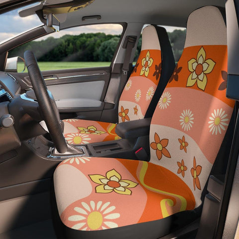 Groovy Boho Chic Flowers Orange Car Seat Covers | lovevisionkarma.com