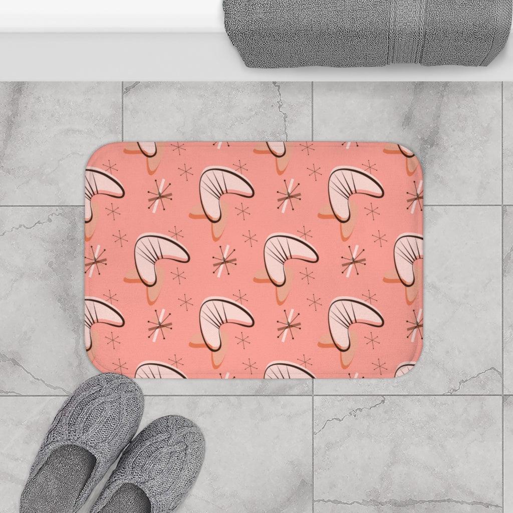 Retro Pink Atomic Burst and Boomerang MCM Bath Mat | lovevisionkarma.com