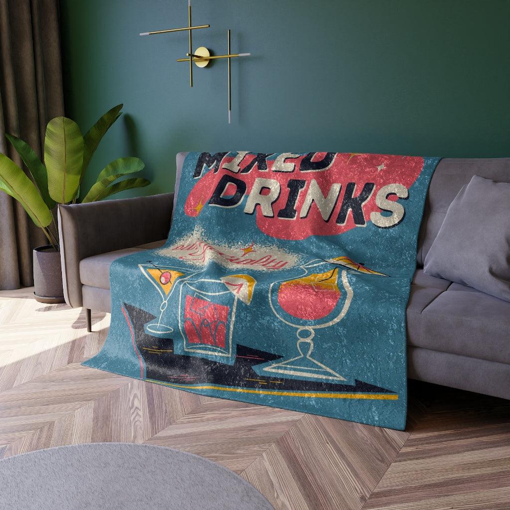 Retro 50s Mid Century Cocktails Multicolor Crushed Velvet Blanket | lovevisionkarma.com