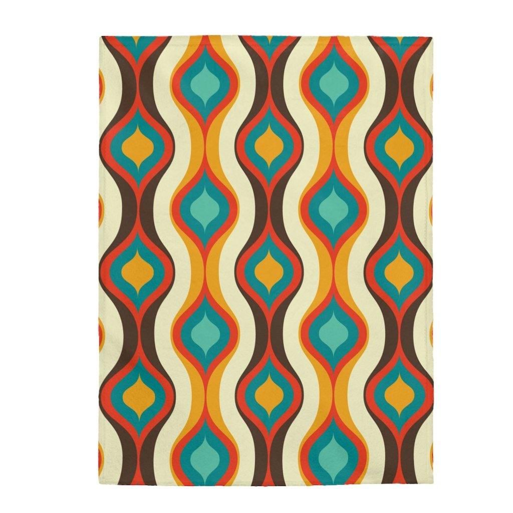 Retro 60's Geometric Waves Brown, Orange & Blue Velveteen Lightweight Blanket | lovevisionkarma.com